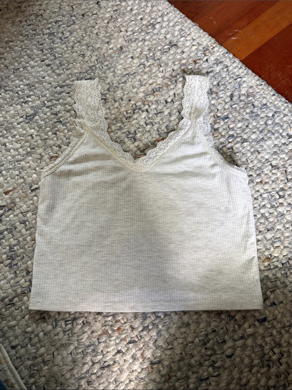American Eagle Outfitters Lace Trim Ribbed Tank Top in Cream